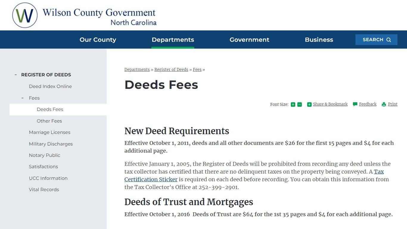 Deeds Fees | Wilson County